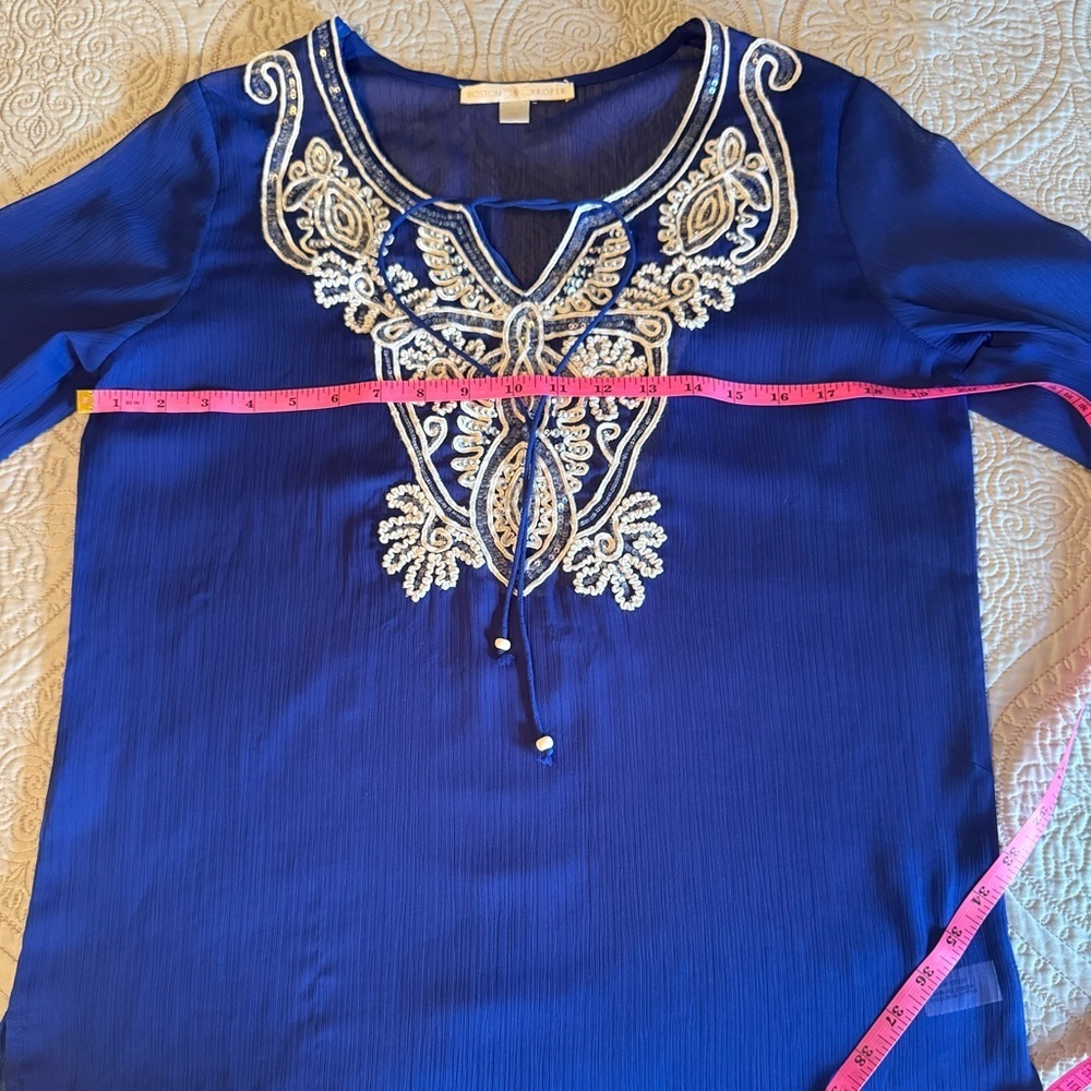 Boston Proper Blue Embellished Long Sleeve Tunic - Picture 6 of 10